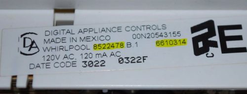 Part # 6610314, 8522478 Whirlpool Oven Electronic Control Board (used, overlay good)