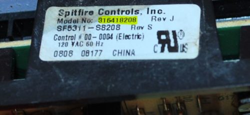 Part # 316418208 Kenmore Oven Electronic Control Board (used, overlay fair)