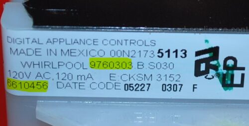 Part # 6610456, 9760303 Whirlpool Oven Electronic Control Board (used, overlay fair)
