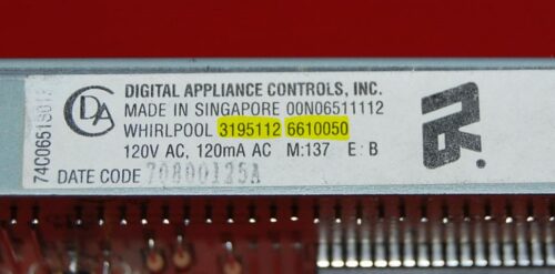 Part # 3195112, 6610050 Whirlpool Oven Electronic Control Board (used, overlay fair - Black)