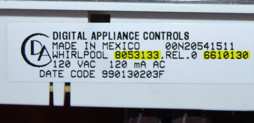 Part # 8053133 | 6610130 - Whirlpool Oven Control Board ( used, overlay good - Black)
