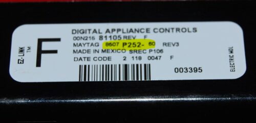 Part # 8507P252-60, 74009223 Maytag Oven Electronic Control Board (used, overlay good - Black)