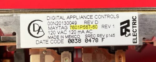 Part # 7601P567-60 Maytag Oven Electronic Control Board and Clock (used, overlay fair)