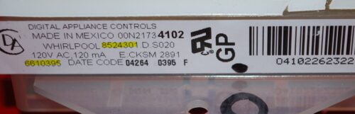 Part # 6610395, 8524301 Whirlpool Gas Oven Electronic Control Board (used, overlay poor - Yellow)