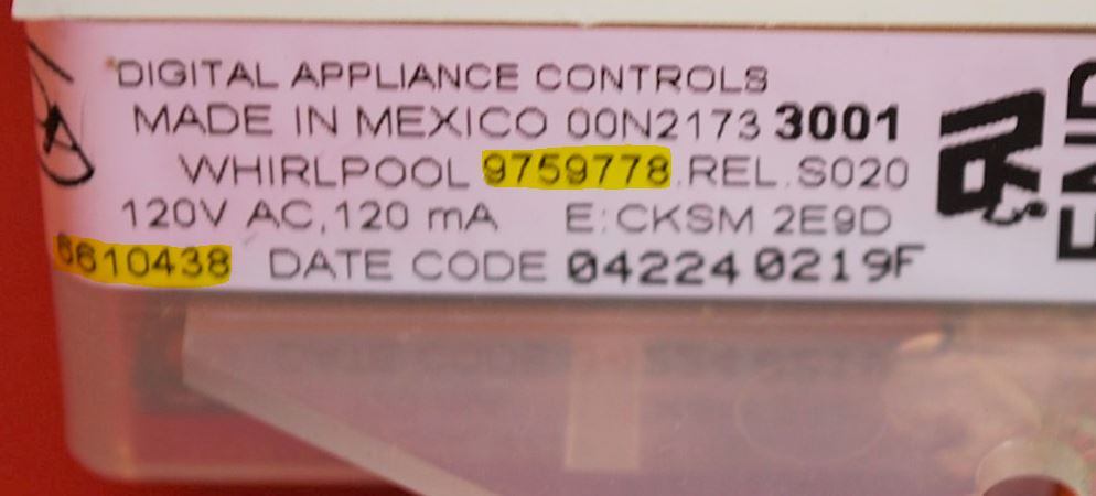 Part # 9759778, 6610438 Whirlpool Oven Electronic Control Board (used, overlay fair)