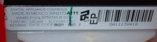 Part # 9758748, 6610466 Whirlpool Oven Electronic Control Board (used. overlay good)