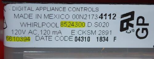 Part # WP6610449 | 6610394 | 8524300 | Whirlpool Gas Oven Control Board (overlay fair - Black)