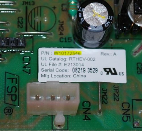 Part # W10172546 Whirlpool Refrigerator Control Board (used)