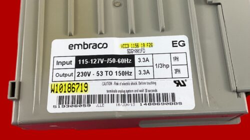 Part # W10186719 | VCC3 1156 19 F26 | Whirlpool Refrigerator Compressor Control Unit Inverter