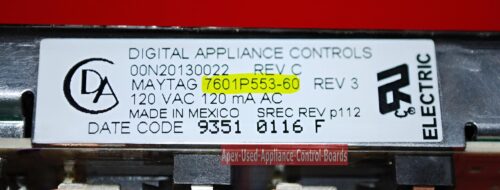 Part # WP5701M556-60 | 7601P553-60 | Maytag Oven Control Board (overlay fair - Black)