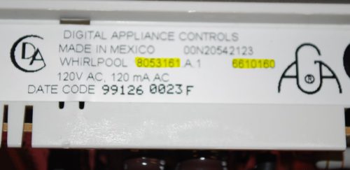 Part # 8053161, 6610160 Whirlpool Oven Electronic Control Board (used, overlay fair)