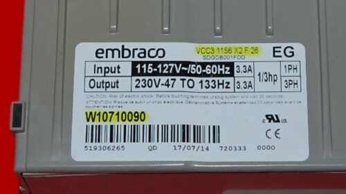 Part # W10710090 | VCC3 1156 X2 F 26 | Whirlpool Refrigerator Compressor Control Unit/Inverter Board