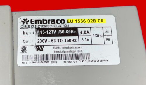 Part # WR55X10504, EU 1556 02B 06 GE Refrigerator Compressor Electronic Control Unit (used)