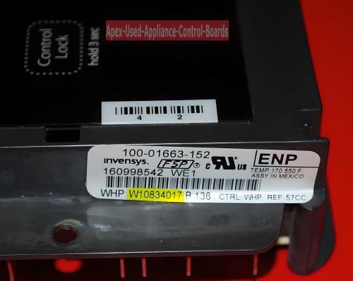 Part # W10834017 Whirlpool Oven Electronic Control Board (used, overlay fair)