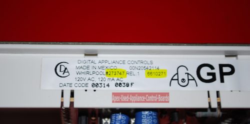 Part # 8273747, 6610271 Whirlpool Oven Electronic Control Board (used. overlay fair)