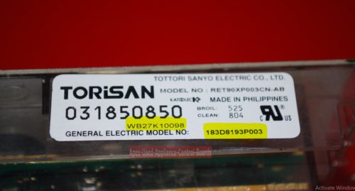 Part # WB27K10098, 183D8193P003 GE Oven Electronic Control Board (used. overlay fair)