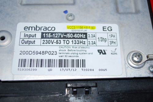 Part # VCC3 1156 K8 F 90 | WR87X29409 | 200D5948P023 GE Refrigerator Compressor Electronic Control Unit (used)