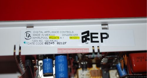 Part # 8522475, 6610311 Whirlpool Oven Electronic Control Board (used, overlay fair)