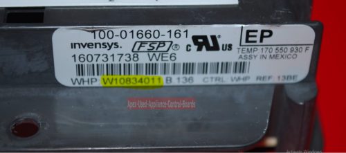 Part # W10834011 Whirlpool Oven Electronic Control Board (used, overlay fair)
