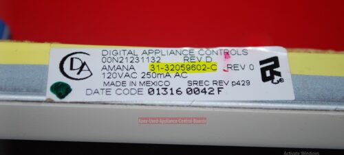 Part # 31-32059602-C Whirlpool Oven Electronic Control Board (used, overlay fair)