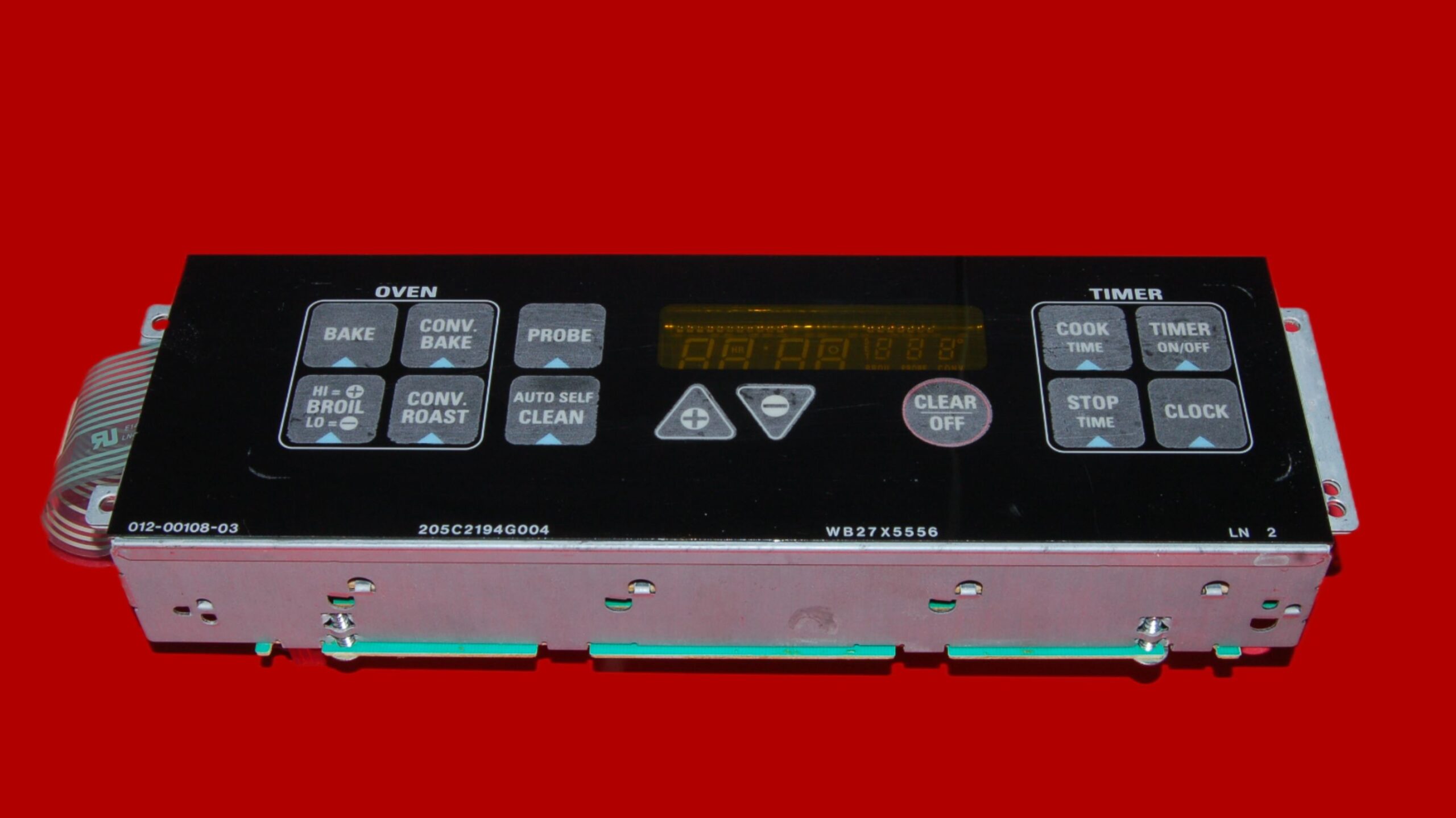 GE Oven Control Board And Overlay 205C2195G010 | WB27X5556 | OEM Used Tested (overlay fair - Black)