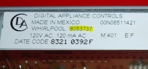 Part # 8053737 Whirlpool Oven Electronic Control Board (used, overlay fair)