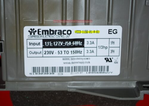Part # VCC3 1156 01 A 61 - Embraco Refrigerator Compressor Control Unit (used)