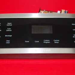 Part # 53001243, 53001240, 6871W1S160 Jenn-Air Microwave Oven Control Panel And Relay Board (Used, overlay good - Black/Stainless Steel)
