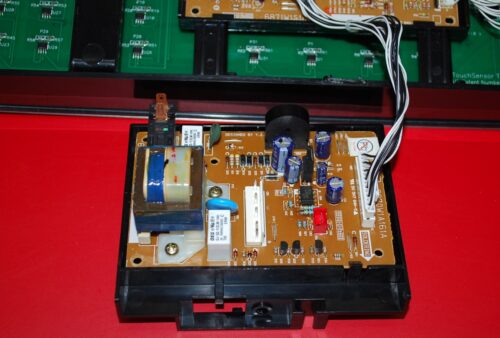 Part # 53001243, 53001240, 6871W1S160    Jenn-Air Microwave Oven Control Panel And Relay Board (Used, overlay good - Black/Stainless Steel)