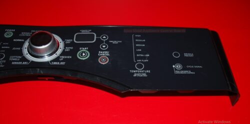 Part # W10117393, W10117417 Maytag Dryer Control Panel And Control Board (used, overlay fair - Black)