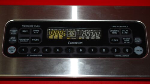 Part # WB27T10390, WB27T10378, 164D4105P045 GE Oven Touchpad Control Panel and Control Board (used, overlay good - Black and Stainless Steel)