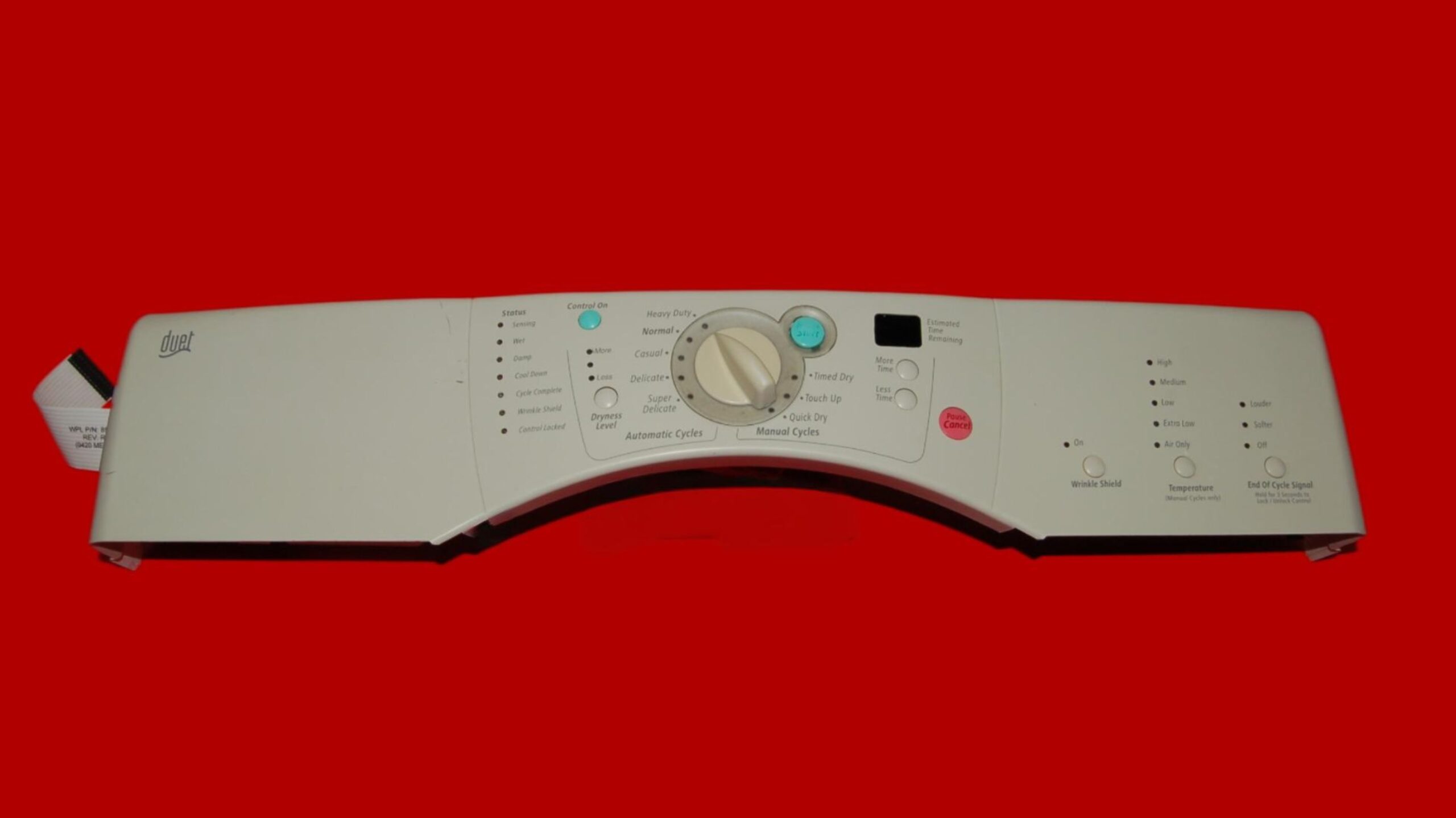 Whirlpool Dryer Console And Control Board 3979788 | W10838693 | OEM Used Tested (used, condition fair - Bisque)