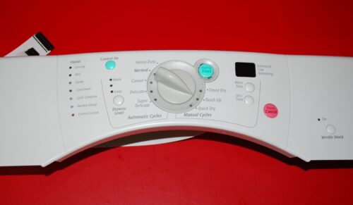 Part # 8530587, W10838693 Whirlpool Dryer Control Panel And User Interface Board (used, overlay good - Light Gray)