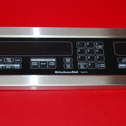Part # 4451791, WP8302737 Kitchen-Aid Oven Control Panel And Switch Membrane (used, overlay good - Stainless Steel/ Black)