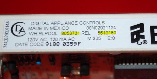 Part # 8053731, 6610180 Whirlpool Oven Electronic Control Board (used, overlay fair - Yellow/White)