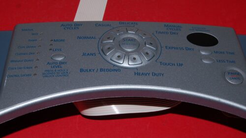 Part # 8558763 | 8559430 Kenmore Dryer Control Panel And User Interface Panel (condition fair - Blue/Silver)