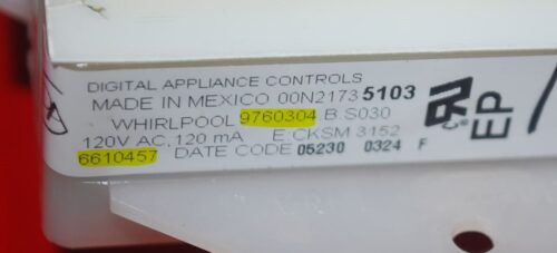Part # 9760304, 6610457 Whirlpool Oven Electronic Control Board (used, overlay fair - Yellow)
