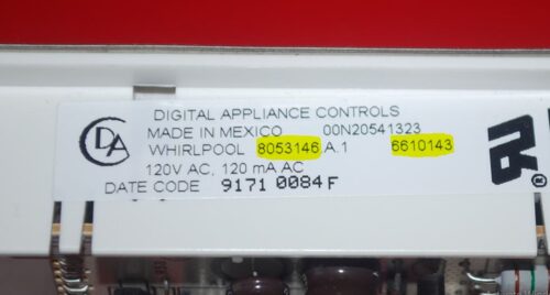 Part # 8053146, 6610143 Whirlpool Oven Electronic Control Board (used, overlay fair - Bisque)
