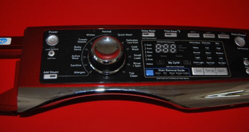 Part # WH12X25837, 275D1536G116 GE Front Load Washer Panel And User Interface Board (used, condition fair - Red)