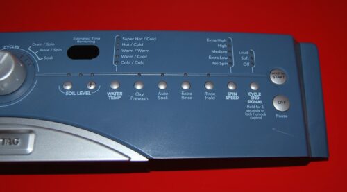 Part # W10163309, WP8182150 Maytag Front Load Washer Control Panel And User Interface Board (used, condition good - Blue)