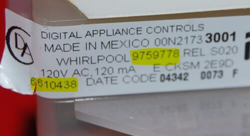 Part # 9759778, 6610438 Whirlpool Oven Electronic Control Board (used, overlay fair - White)