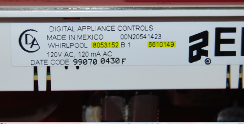  Part # 6610149 , 8053152 - Whirlpool Oven Electronic Control Board (used overlay fair - Yellow)