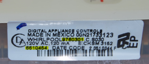 Part # 6610454 , 9760301 - Whirlpool Oven Electronic Control Board (used, overlay very good - Yellow)