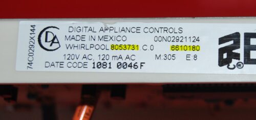 Part # 8053731 | 6610180 - Whirlpool Oven Control Board (used, overlay fair - Bisque)