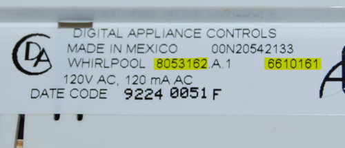 Part # 8053162 | 6610161 - Whirlpool Oven Control Board (used, overlay very good - Almond)