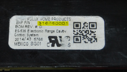 Part # 316650001 - Frigidaire Oven Control Board (used, overlay good - Black)
