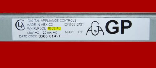 Part # 8053740 - Whirlpool Gas Oven Control Board (used, overlay fair - Yellow)