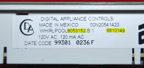 Part # 6610149 | 8053152 - Whirlpool Oven Control Board (used, overlay good - Bisque)