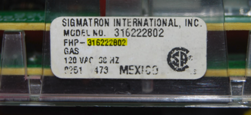 Part # 316222802 - Frigidaire Gas Oven Control Board (used, overlay good - Black)