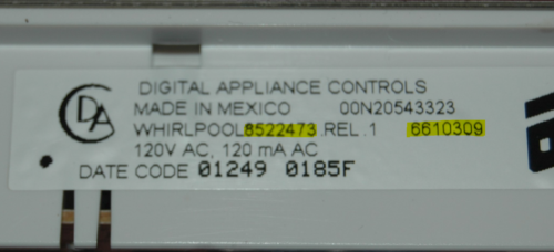 Part # 6610309 | 8522473 - Whirlpool Oven Control Board (used, overlay fair - Yellow)